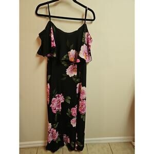 Cold Shoulder Summer Maxi Dress Black Floral  SZ 16 | Premier Amour